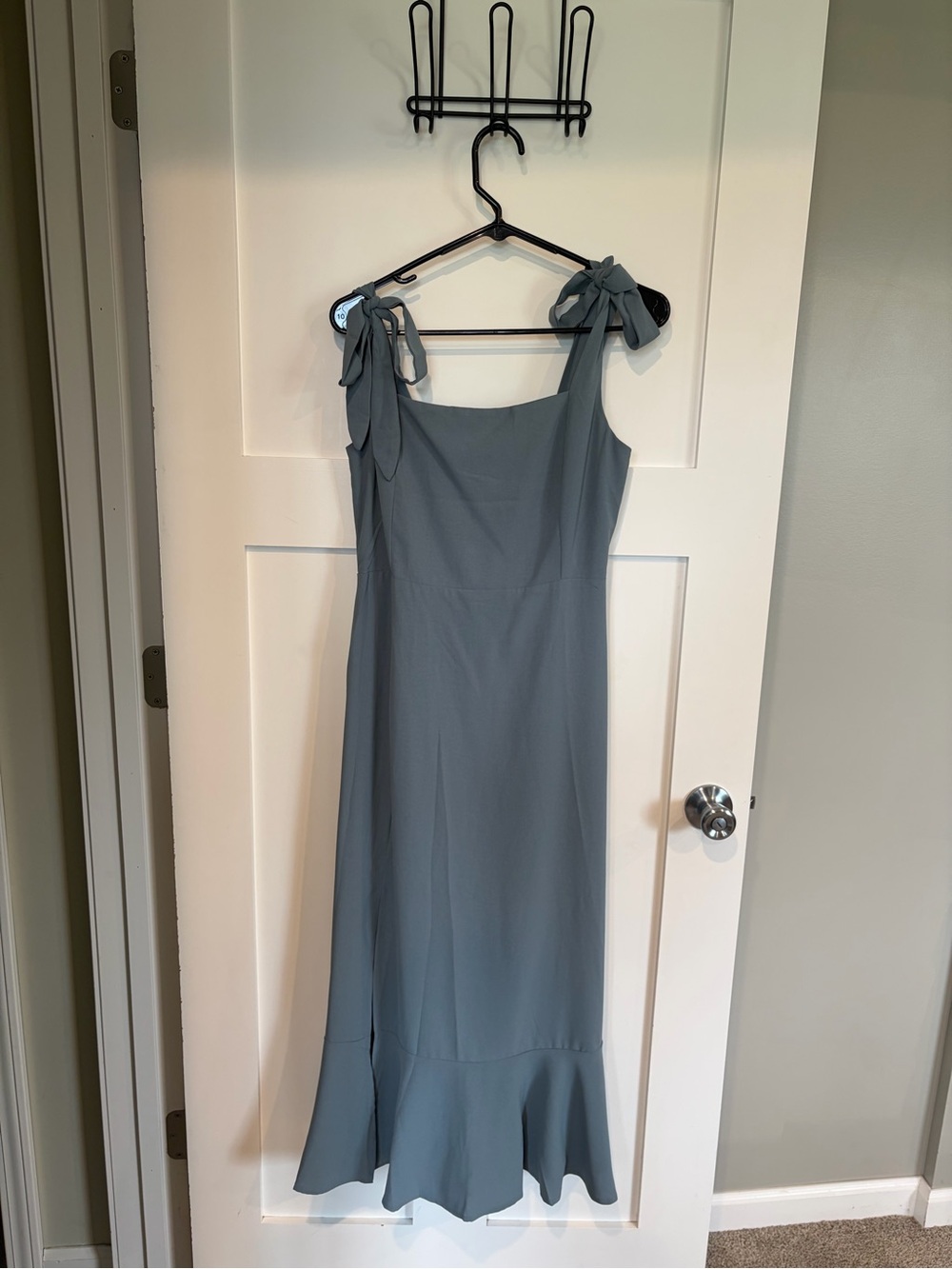Tie-Shoulder Maxi Dress in Slate Gray/Faded Blue